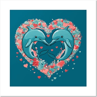 Valentine's Day Dolphin Hearts Posters and Art